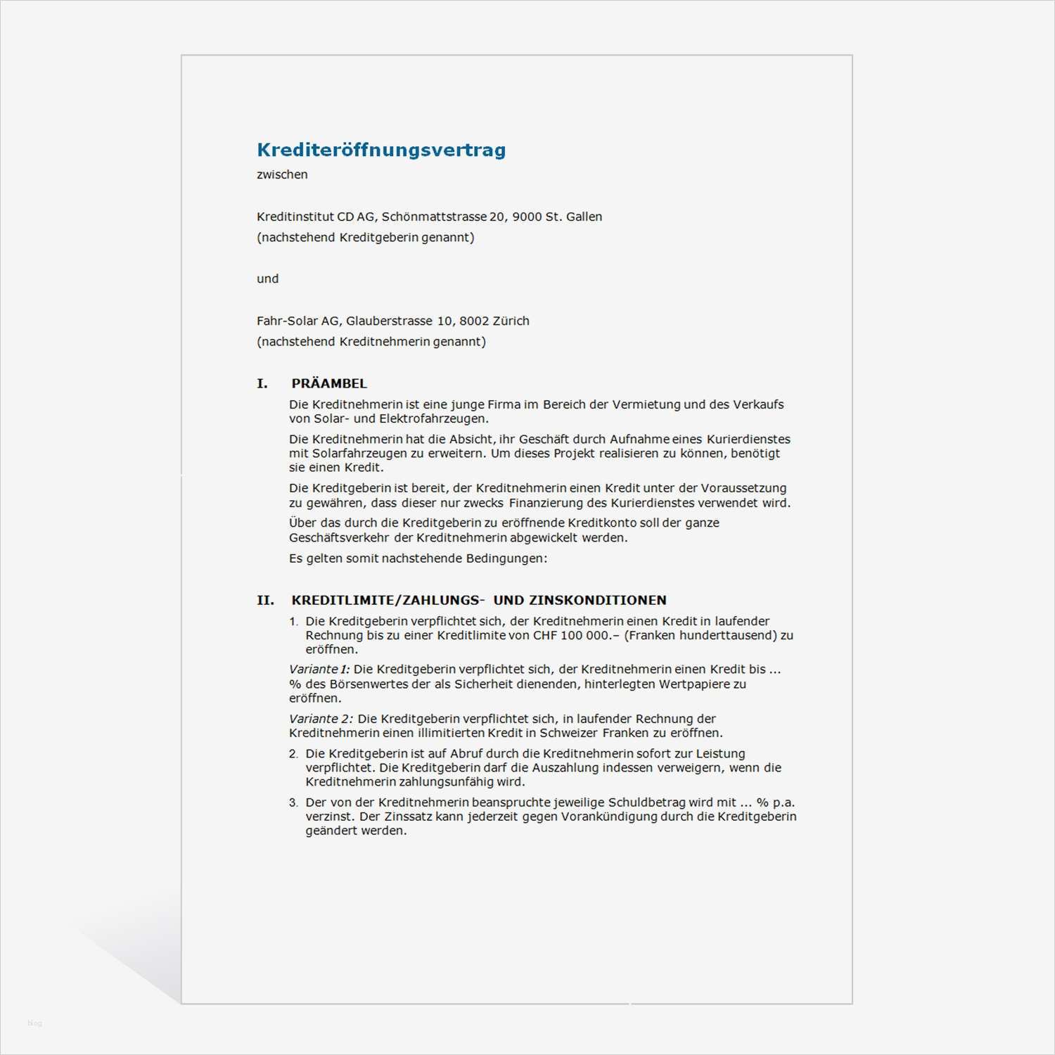 Werbebrief Vorlage Word Angenehm Muster Kreditvertrag