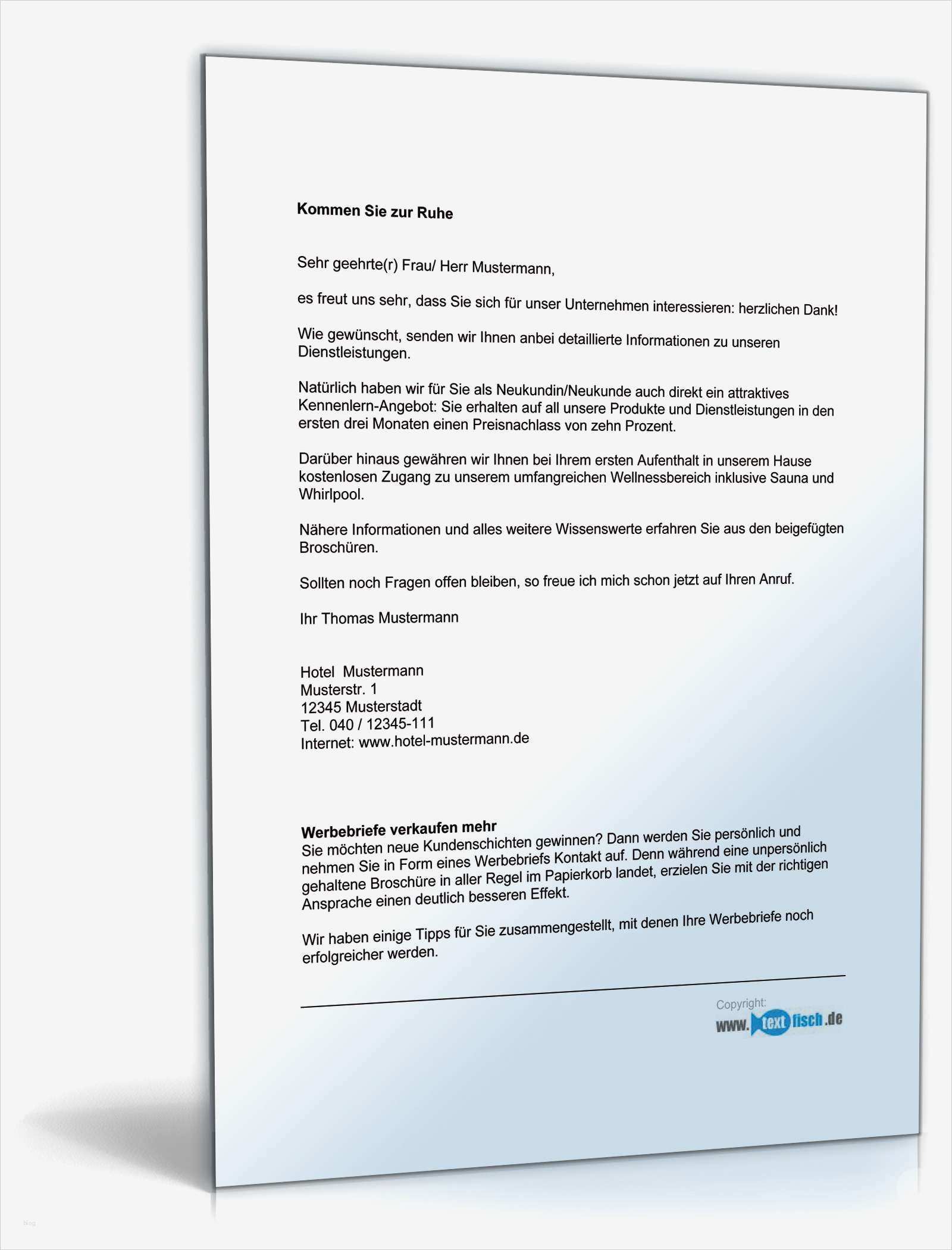 Werbebrief Vorlage Word Bewundernswert Begleitbrief Zum Werbebrief Hotel