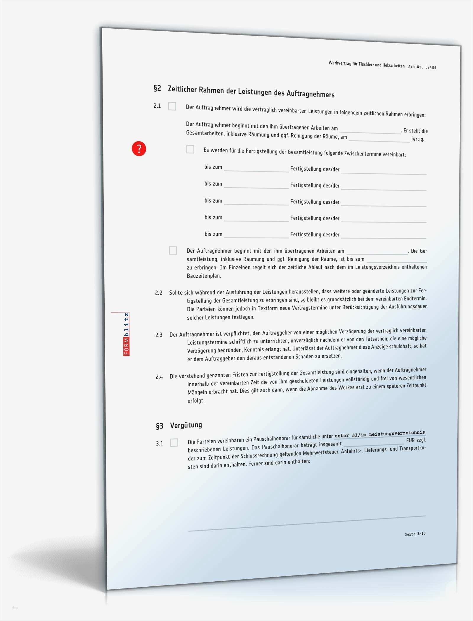 Werkvertrag Vorlage Best Of Werkvertrag Tischler