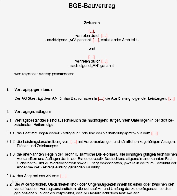 Werkvertrag Vorlage Erstaunlich Bgb Bauvertrag