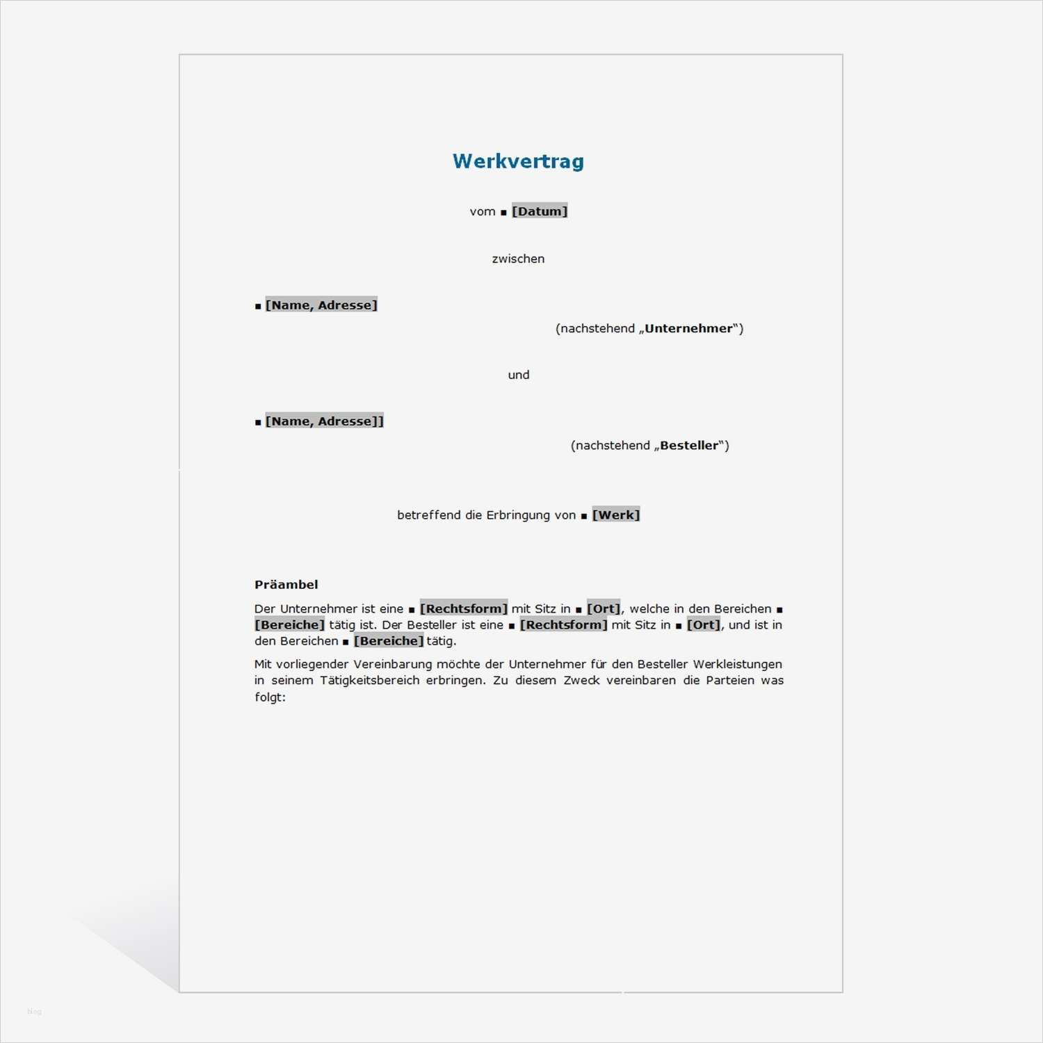 Werkvertrag Vorlage Erstaunlich Muster Werkvertrag