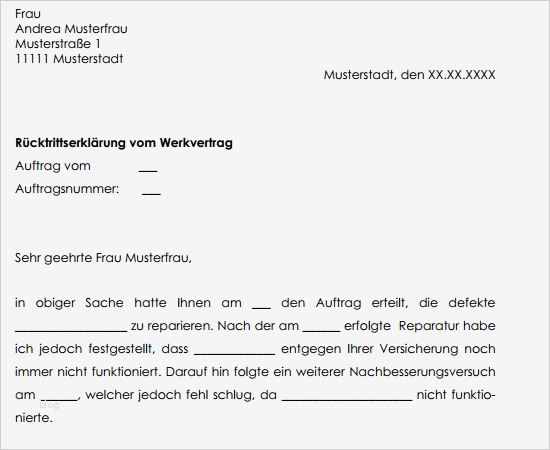 Werkvertrag Vorlage Erstaunlich Rücktritt Vom Werkvertrag Muster sofort Zum Download