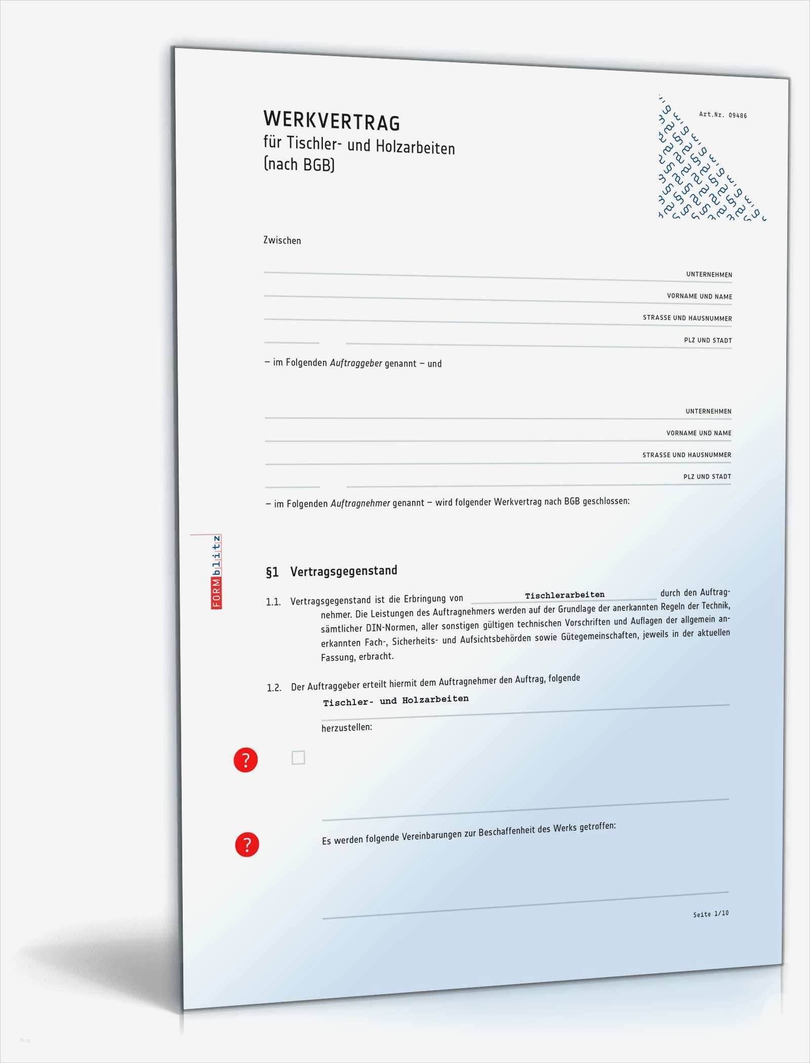Werkvertrag Vorlage Erstaunlich Werkvertrag Tischler