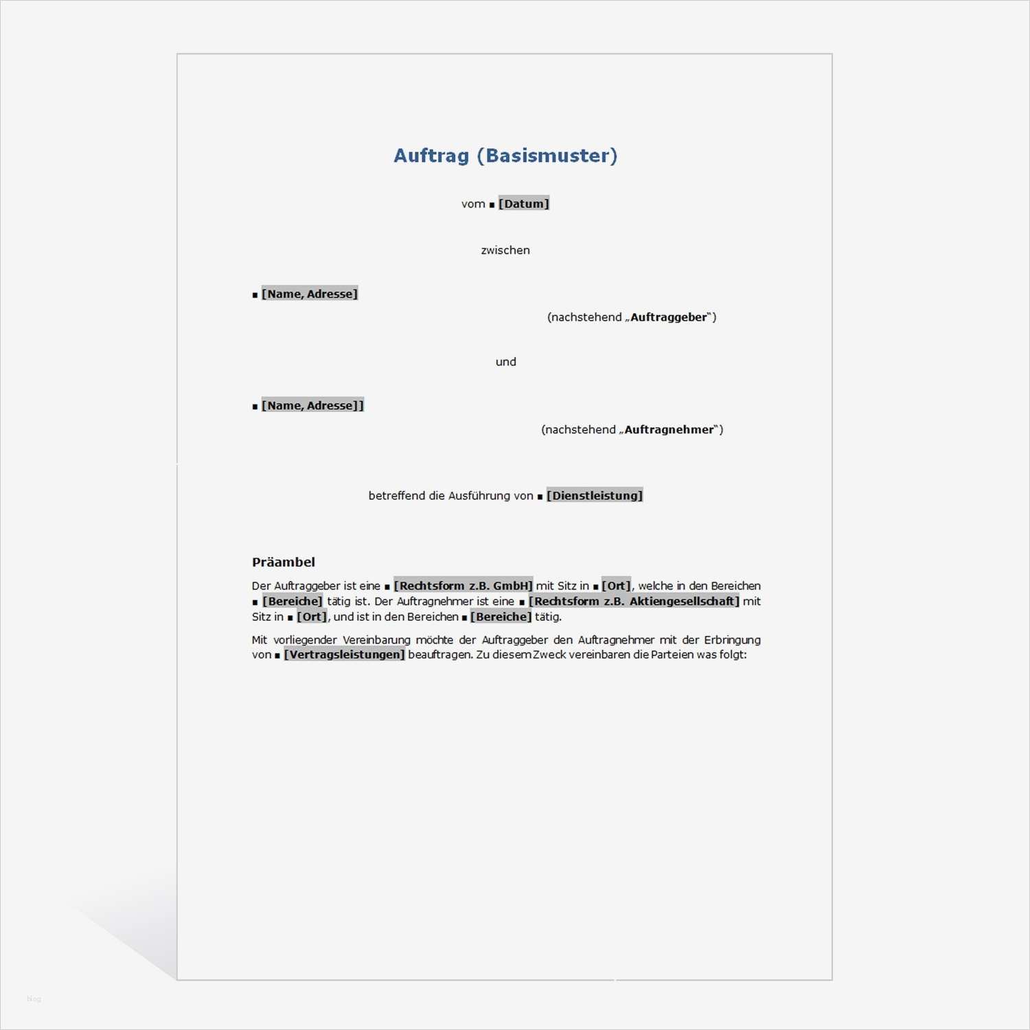 Werkvertrag Vorlage Schön Muster Auftrag Basismuster