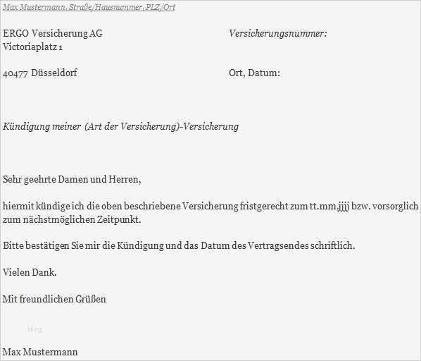 Widerruf Kündigung Versicherung Vorlage Einzigartig Ergo Versicherung Kündigungsschreiben