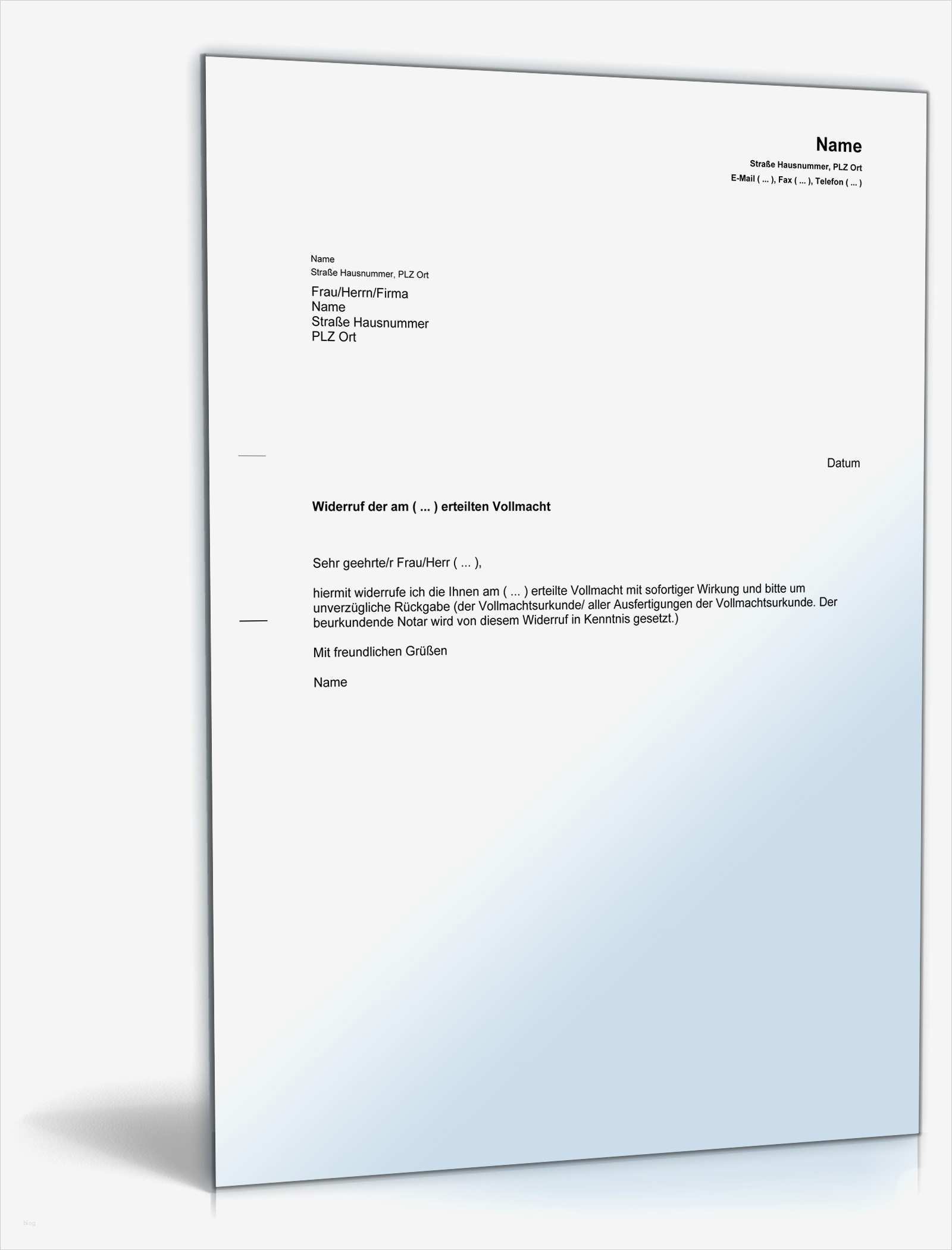 Widerruf Vorlage Versicherung Hübsch Widerruf Vollmacht