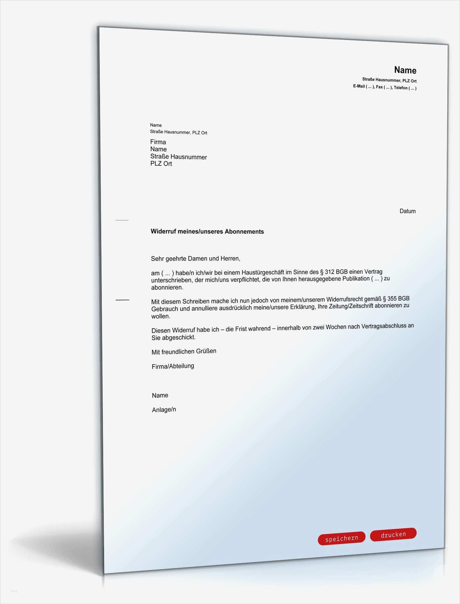 Widerrufsformular Vorlage Erstaunlich Widerruf Abonnement Bei Haustürgeschäften Muster