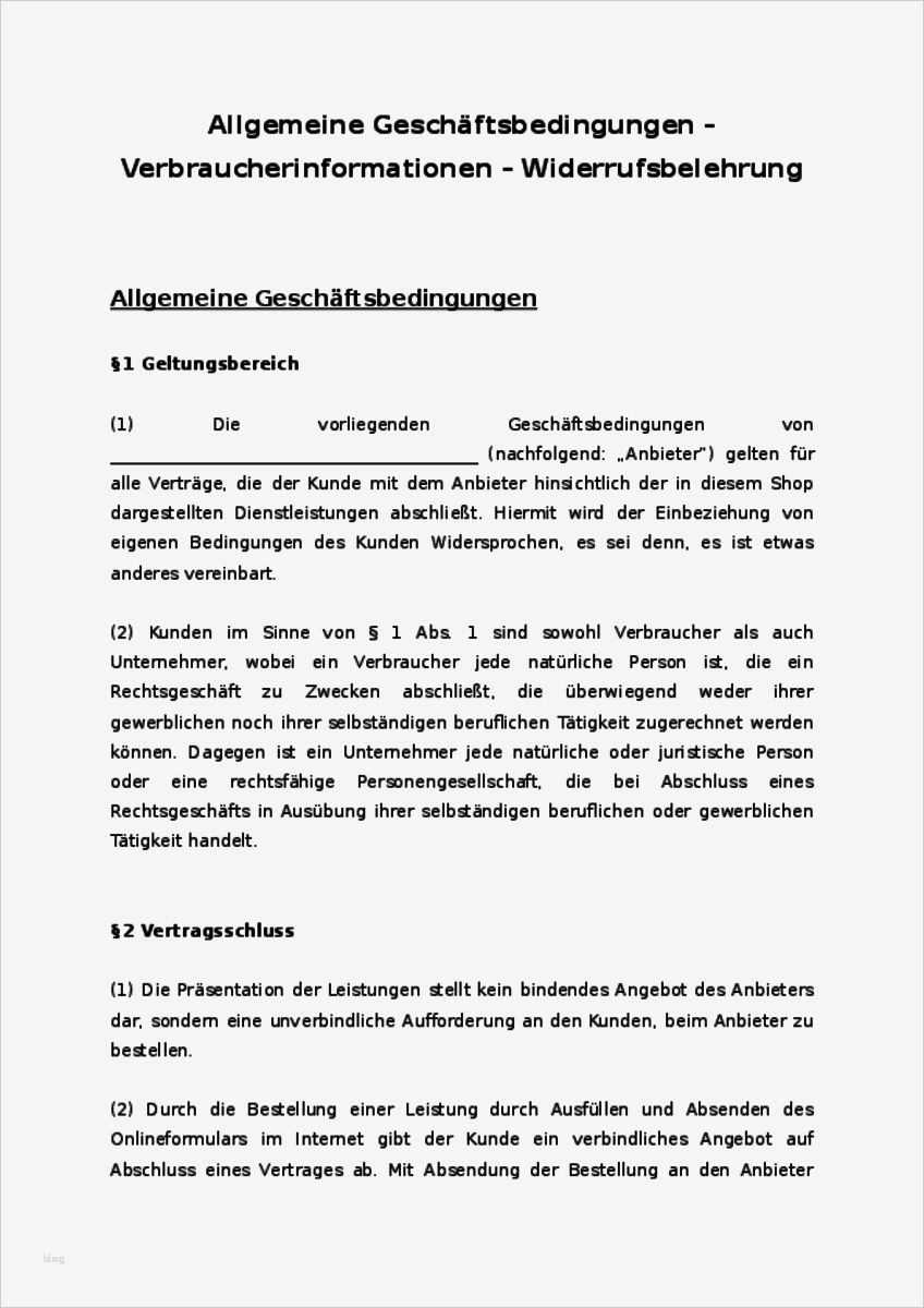 Widerrufsformular Vorlage Word Wunderbar Agb Line Shop Für Diensctleistungen B2c Muster Zum