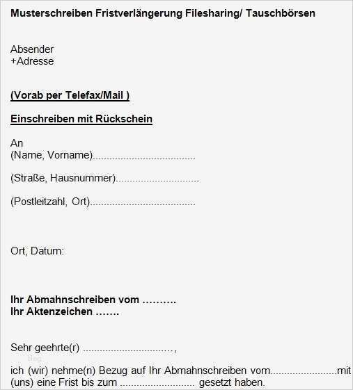 Widerrufsschreiben Vorlage Erstaunlich Abmahnung Fristverlängerung Musterbrief Doc Download