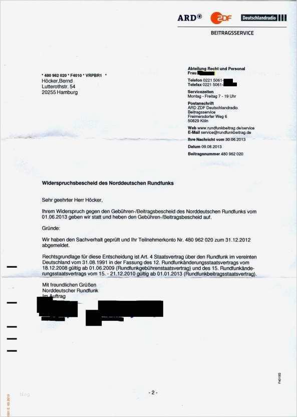 Widerspruch Rechnung Vorlage Kostenlos Einzigartig Gez Musterschreiben – Bernd Höcker – Erste Erfolge Gegen