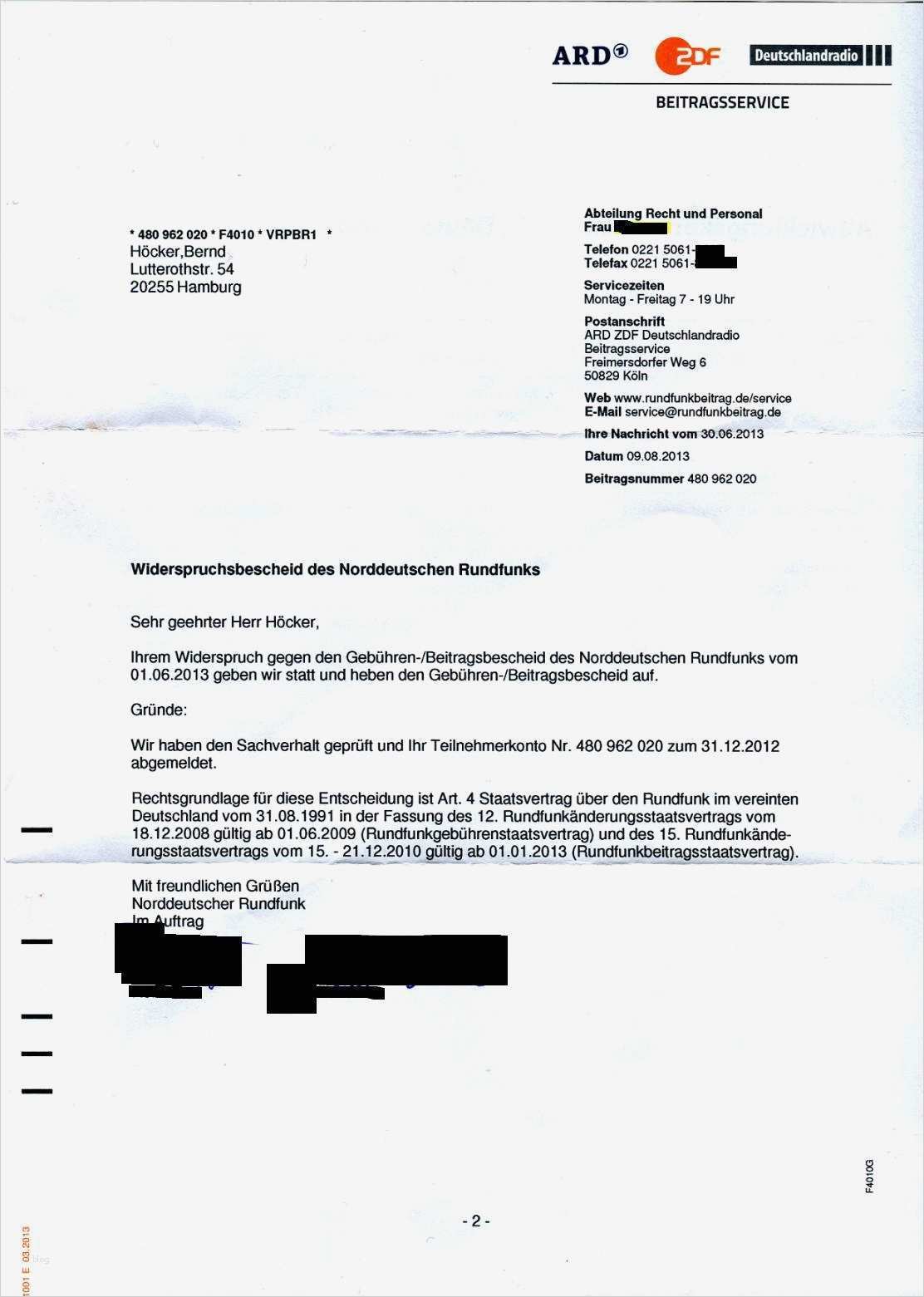 Widerspruch Rechnung Vorlage Kostenlos Gut Gez Musterschreiben – Bernd Höcker – Erste Erfolge Gegen