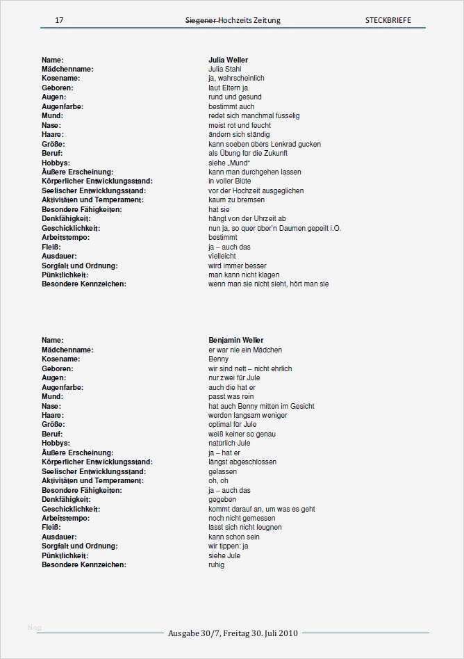 Witziger Steckbrief Vorlage Wunderbar Steckbriefe Julia Und Benny Die Line Hochzeitszeitung