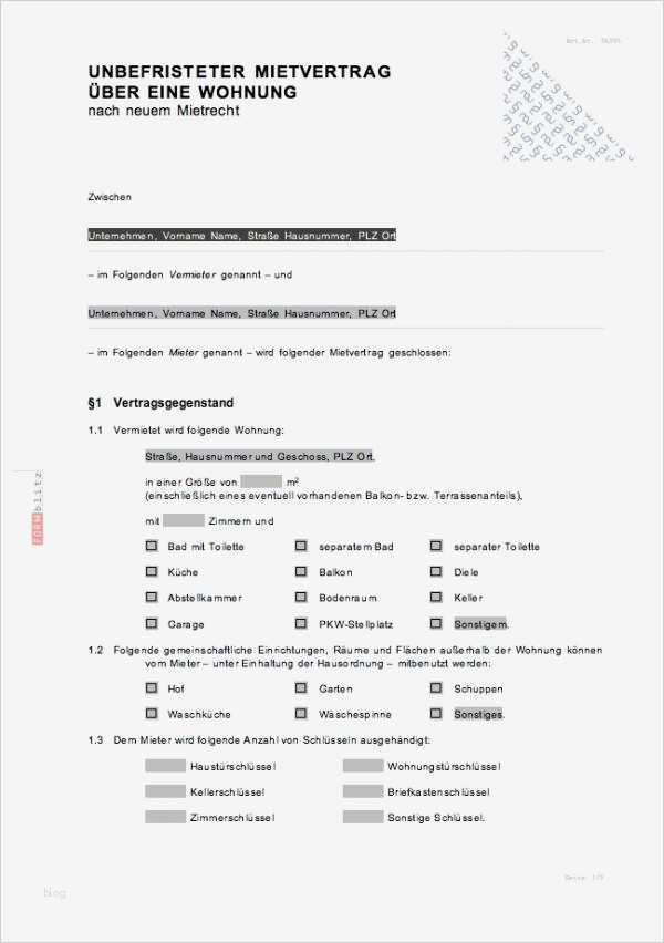Wohnungsmietvertrag Vorlage Best Of Unbefristeter Wohnungsmietvertrag Muster Vorlage Zum