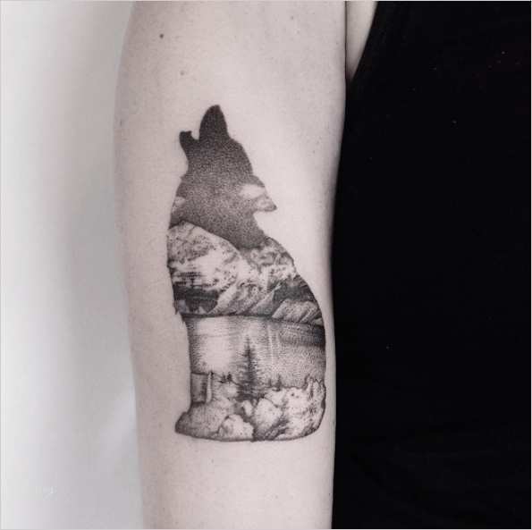 Wolf Tattoo Vorlage Erstaunlich 40 Creative & Unique Landscape Animal Tattoo Designs