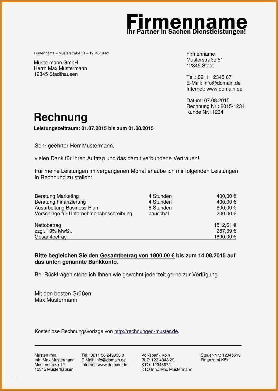 Word Vorlage Rechnung Bewundernswert 10 Rechnung Vordruck