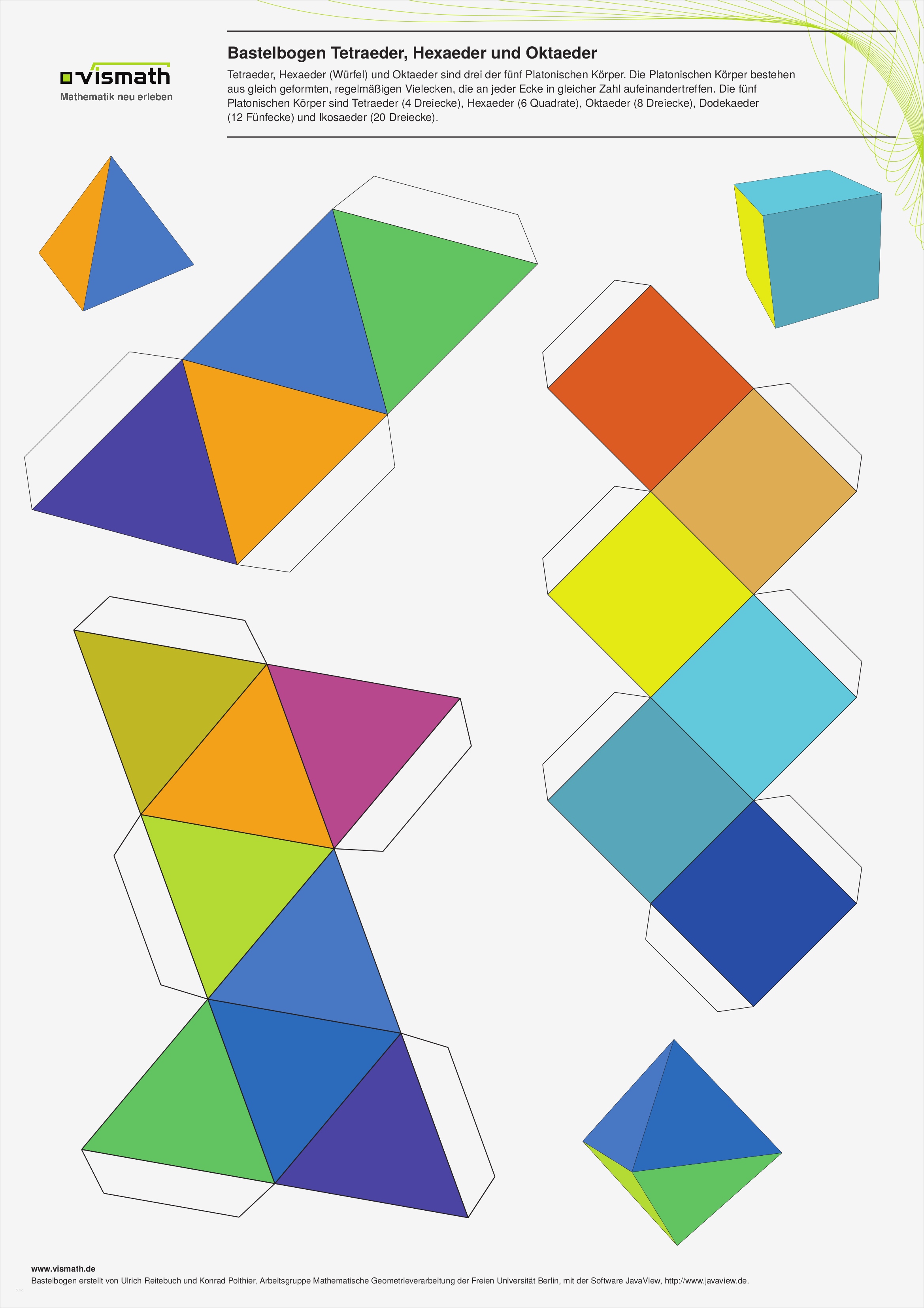 Würfel Aus Papier Basteln Vorlage Einzigartig Bastelbogen Für Tetraeder Oktaeder Und Würfel