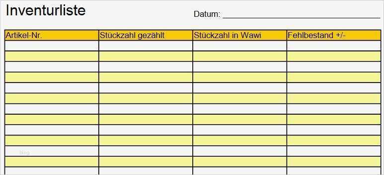 Zählliste Inventur Vorlage Großartig Inventur Vorlage Download Kostenlos