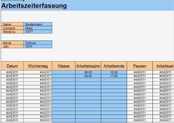 Zeiterfassung 2017 Excel Vorlage Kostenlos Cool Excel ...