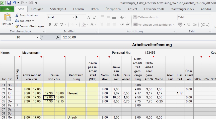 Zeiterfassung Kostenlos Excel Vorlage Schön Excel Arbeitszeiterfassung Mit Variabler Pausenzeit