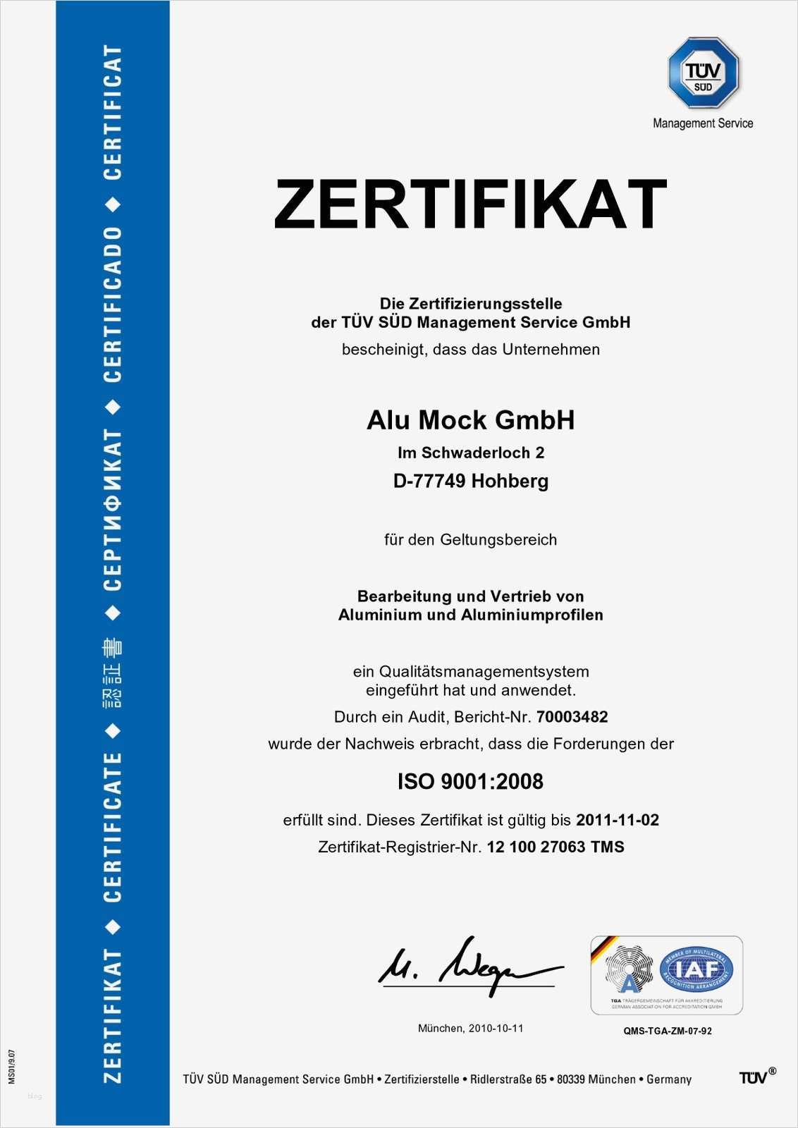 Zertifikat Vorlage Schön Alumock Aktuelles iso 9001 2008 Zertifikat