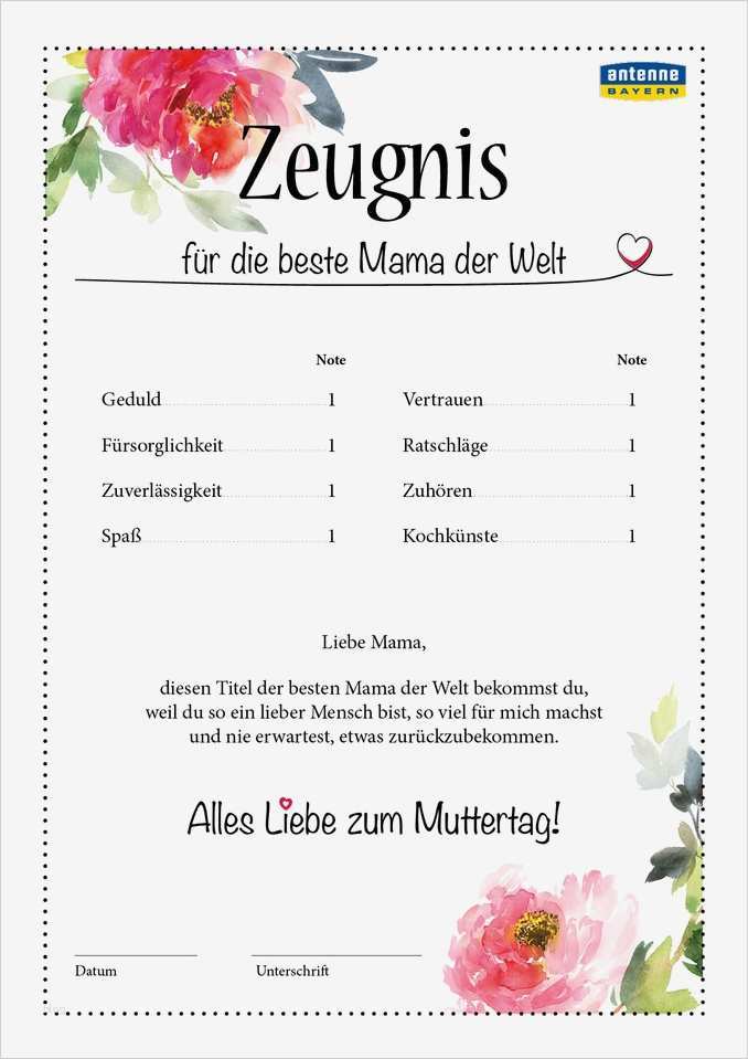 Zeugnis Vorlage Fabelhaft Zeugnis Zum Ausdrucken Für Beste Mama Der Welt