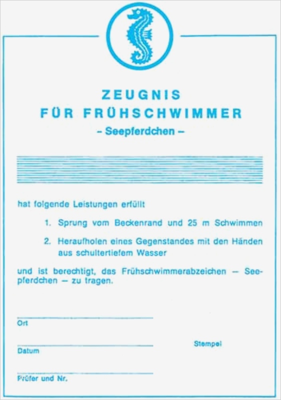 Zeugnis Vorlage Zum Ausfüllen Einzigartig Frühschwimmer Zeugnis