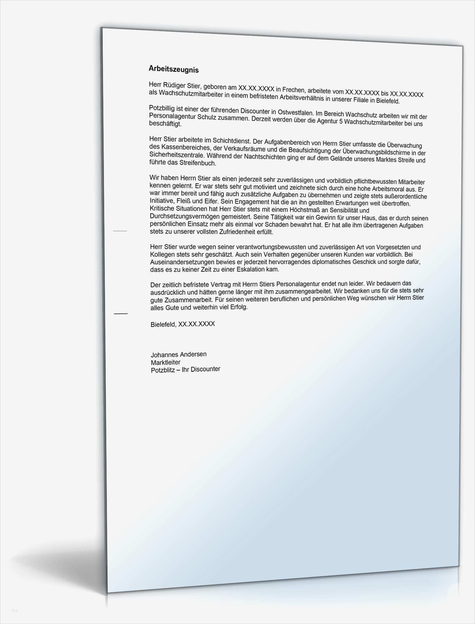 Zeugnis Vorlage Zum Ausfüllen Fabelhaft Arbeitszeugnis "sehr Gut" Wachpersonal