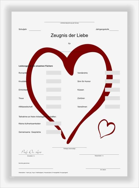 Zeugnis Vorlage Zum Ausfüllen Großartig Zeugnis Liebeszeugnis Geschenkidee Valentinstag