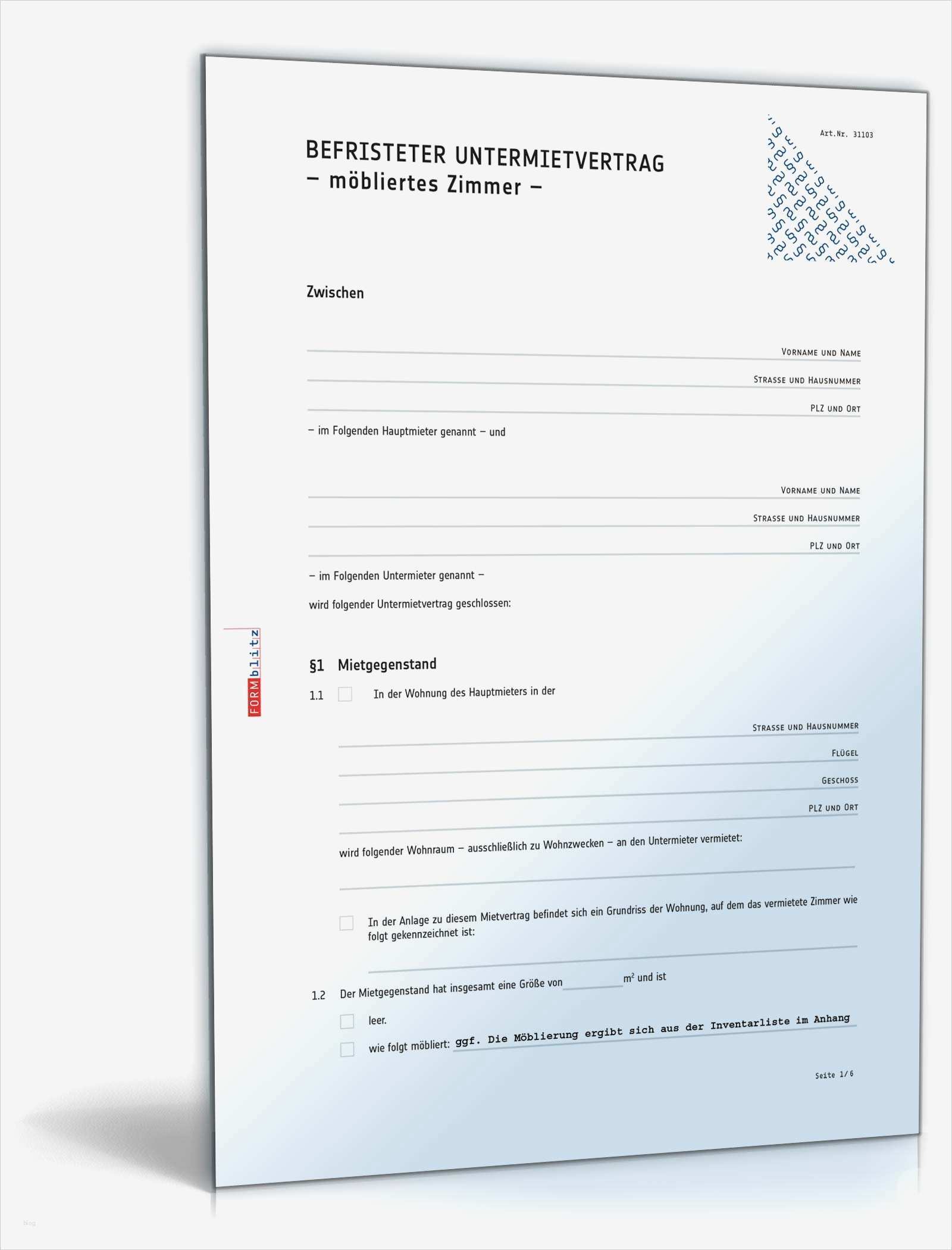 Zimmer Reservieren Vorlage Gut Befristeter Untermietvertrag Möbliertes Zimmer Vorlage