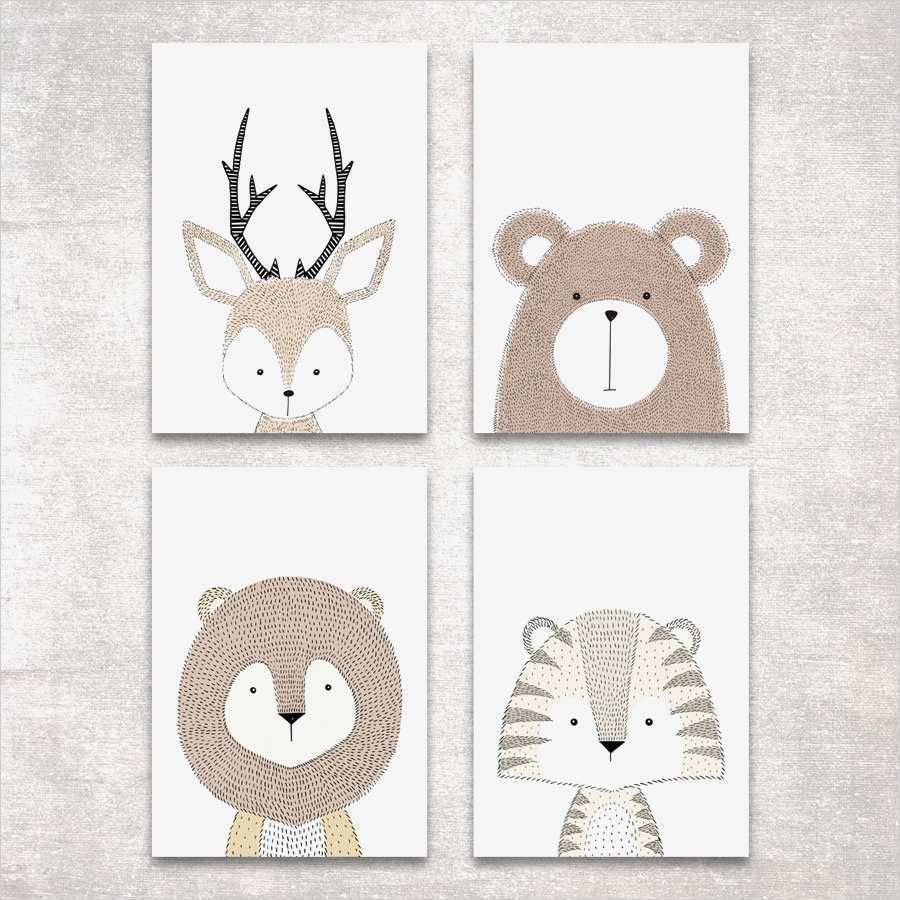 Zimmer Reservieren Vorlage Schön Bild Set Tiere Kunstdruck A4 Hirsch Bär Tiger Löwe