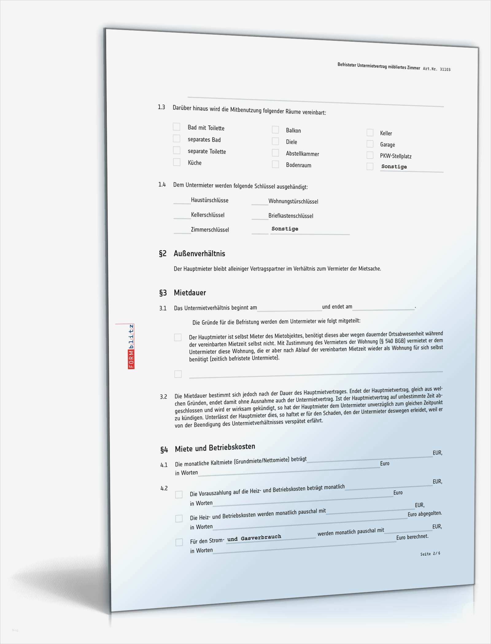 Zimmer Reservieren Vorlage Süß Befristeter Untermietvertrag Möbliertes Zimmer Vorlage