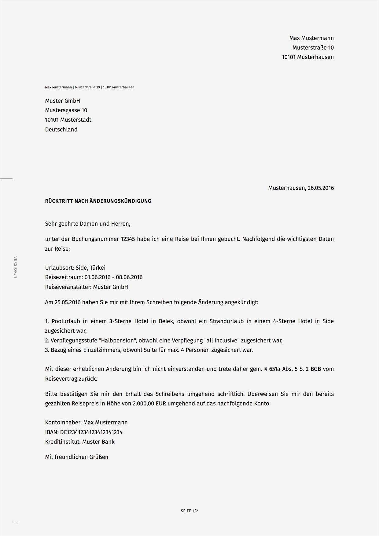 Zimmerwunsch An Hotel Schreiben Vorlage Elegant Reiserücktritt Nach Reiseänderung Des Veranstalters