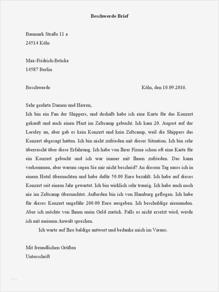 Zimmerwunsch An Hotel Schreiben Vorlage Luxus Beschwerde Brief