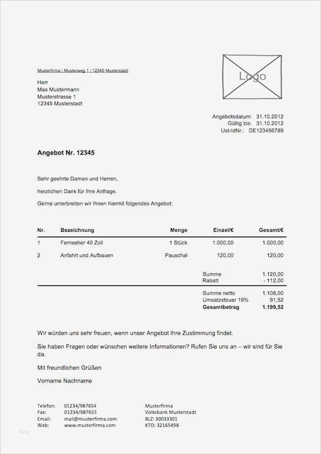 Zusage Angebot Vorlage Schön Kostenlose Angebotsvorlage Vorlagen Muster Zu Angebot