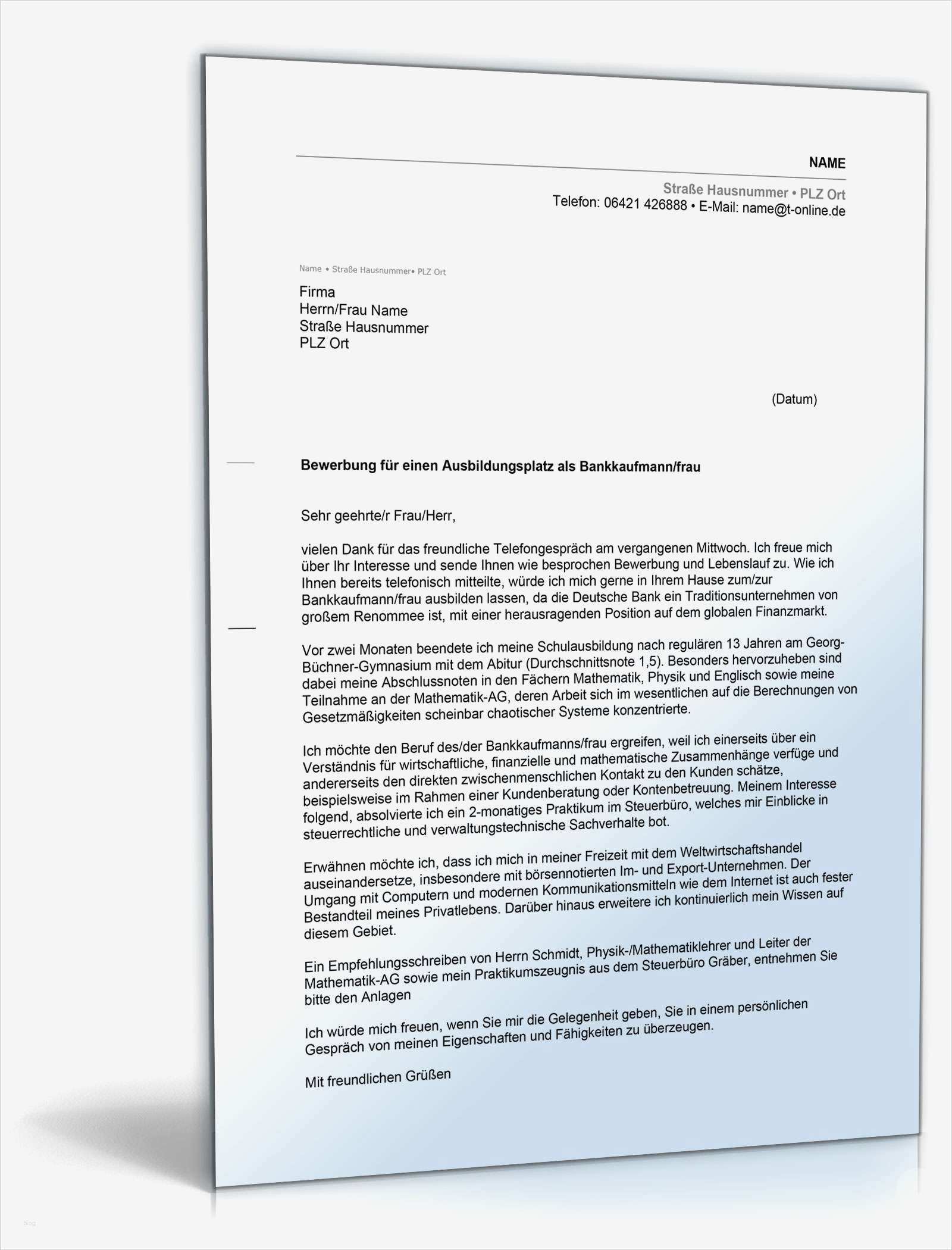 Abi Artikel Vorlage Beste Anschreiben Bewerbung Ausbildungsplatz Bankkaufleute