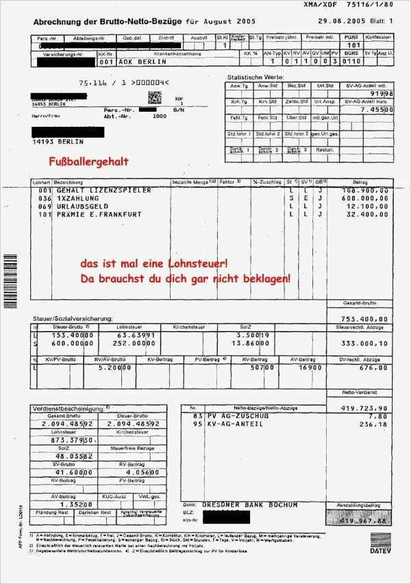 Abrechnung Brutto Netto Bezüge Vorlage Erstaunlich Fuballergehaltsabrechnung Mehr Netto Vom Brutto