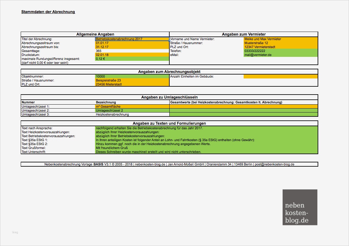 Abrechnung Vorlage Excel Wunderbar Handbuch Excel Vorlage Nebenkosten Basis