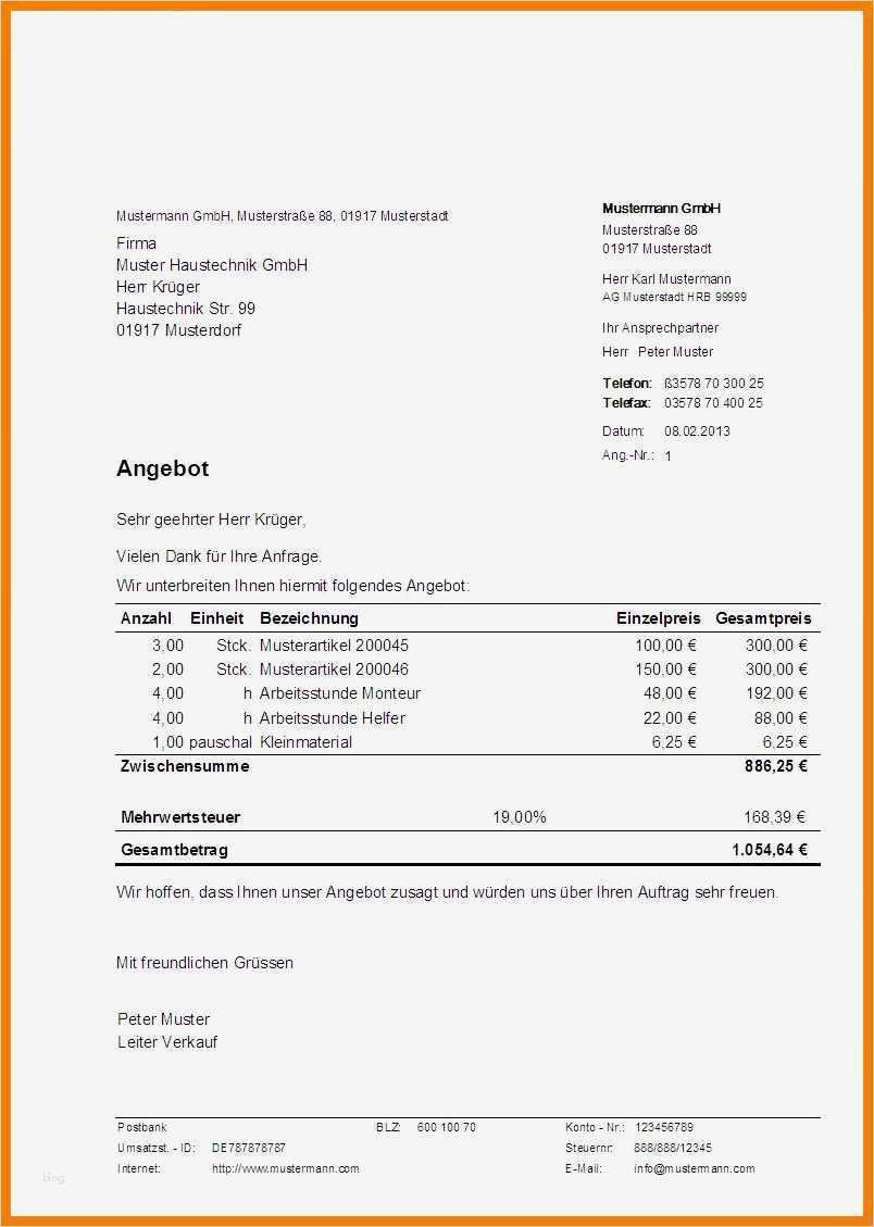 Angebot Dienstleistung Vorlage Beste 8 Angebotsschreiben Kostenlos