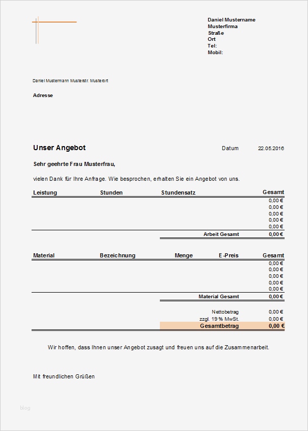 Angebot Dienstleistung Vorlage Erstaunlich Excel Kostenlose Angebotsvorlagen Fice Lernen