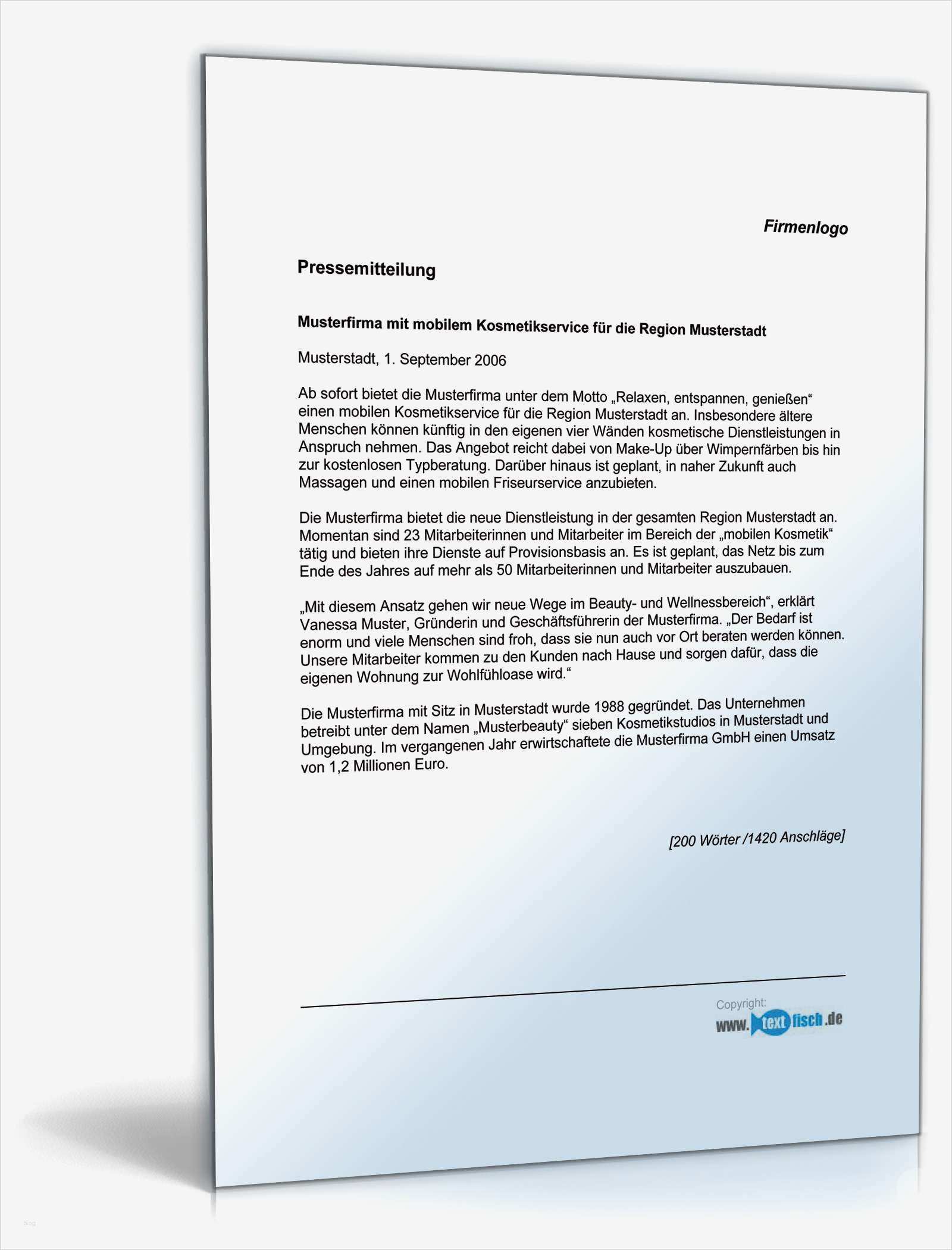 Angebot Dienstleistung Vorlage Genial Pressemitteilung Vorstellung Dienstleistung