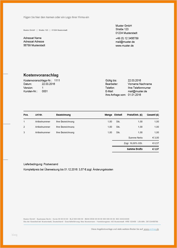 Angebot Freelancer Vorlage Einzigartig 8 Angebotsmuster