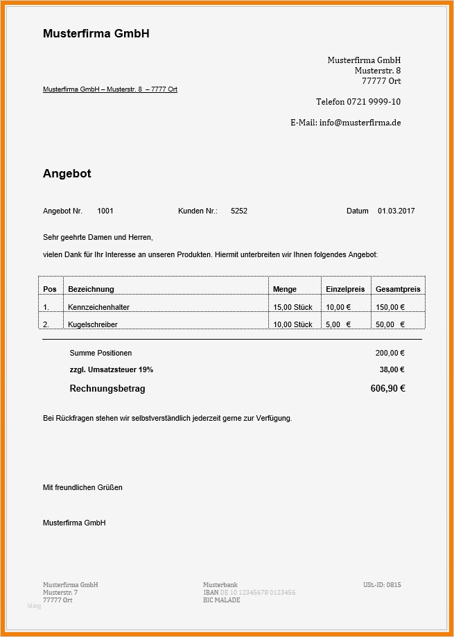 Angebot Freelancer Vorlage Großartig 13 Angebot Schreiben Muster