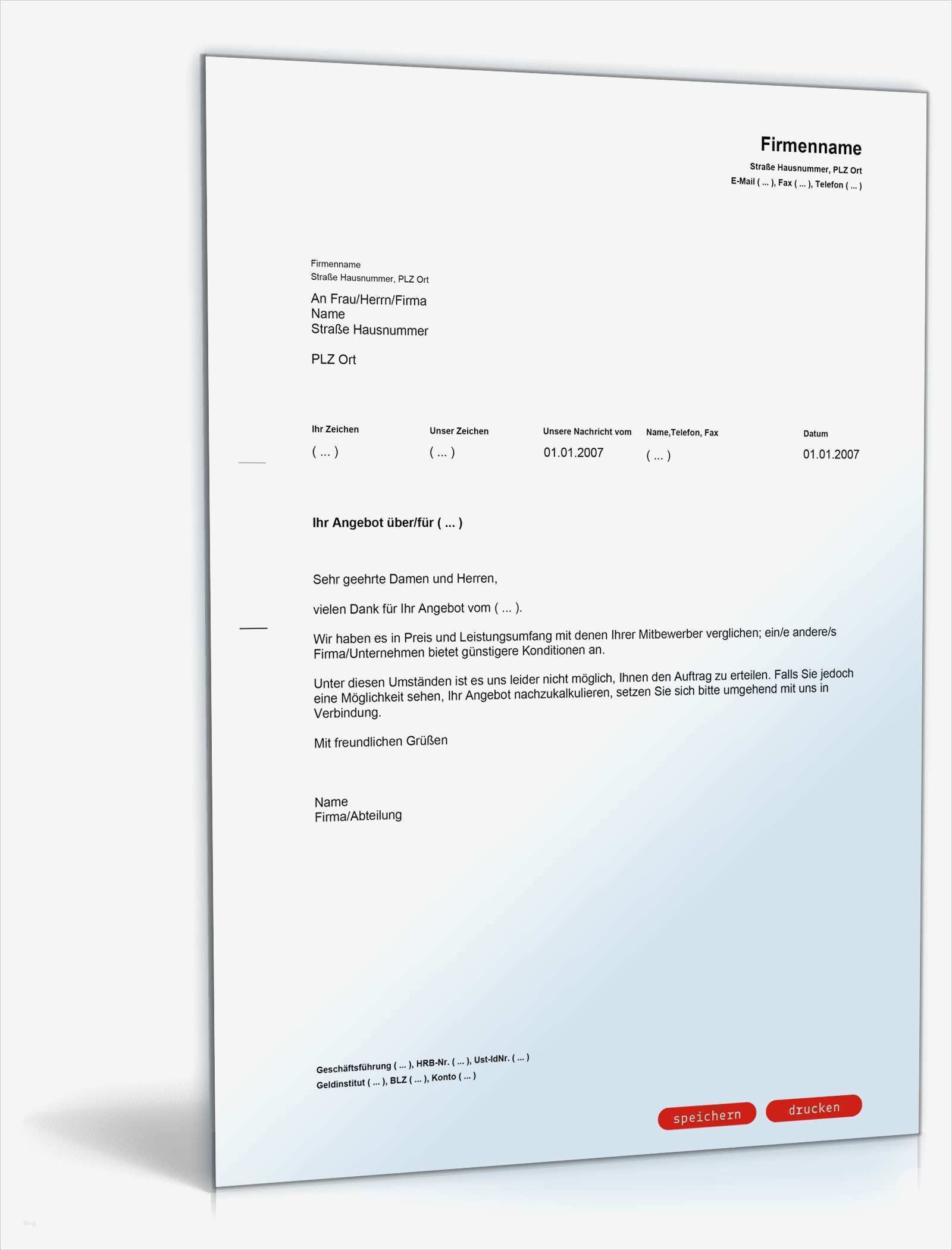 Angebot Vorlage Pdf Best Of Absage Angebot Wegen Günstigeren Mitbewerbers Muster