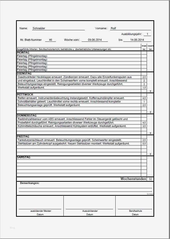 Anlagenmechaniker Wochenbericht Vorlagen Einzigartig Beispieldruck