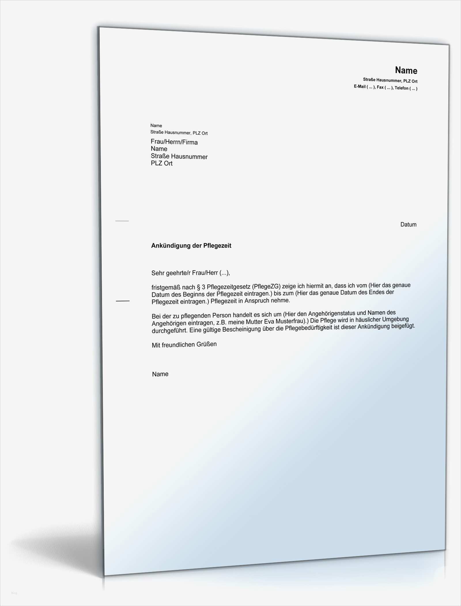 Anmeldung Nebentätigkeit Beim Arbeitgeber Vorlage Hübsch Ankündigung Pflegezeit