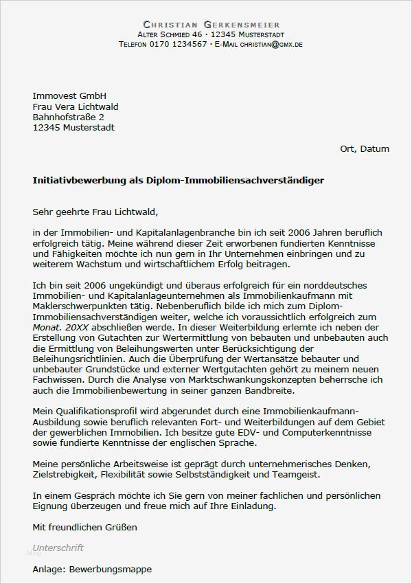 Anschreiben Immobilienmakler Vorlage Erstaunlich Bewerbung Diplom Immobiliensachverständiger