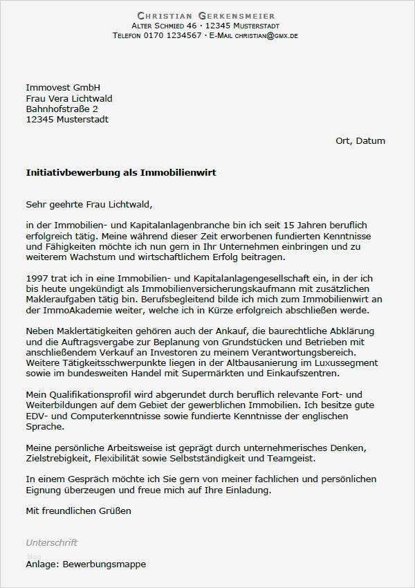 Anschreiben Immobilienmakler Vorlage Großartig Bewerbung Immobilienwirt Seiteneinsteiger sofort