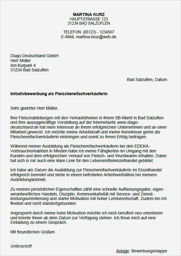 Aok Praktikum Bewerbung Vorlage Angenehm Bewerbung Fleischereifachverkäufer Berufseinsteiger