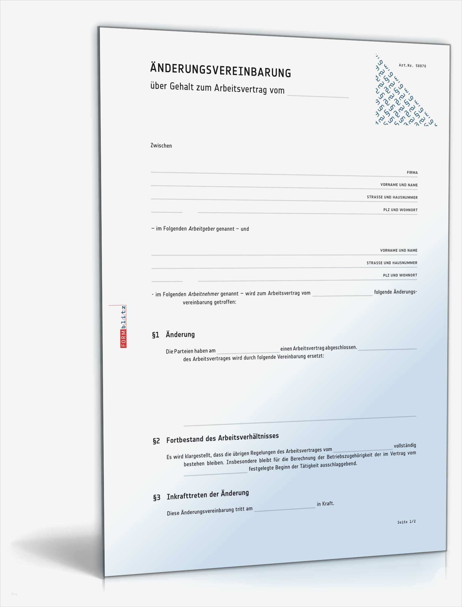 Arbeitgeber Abmahnen Gehalt Vorlage Neu Änderungsvereinbarung Gehalt