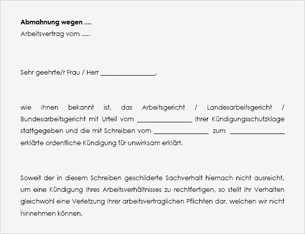 Arbeitgeber Abmahnen Vorlage Cool Abmahnung Nach Klagestattgebendem Urteil Vorlage Zum Download